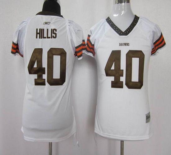 Browns #40 Peyton Hillis White Women's Field Flirt Stitched NFL Jersey